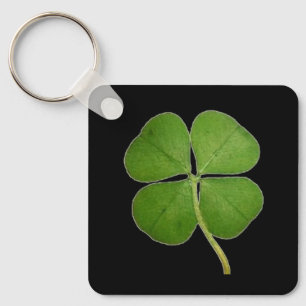Real 4 Leaf Clover Shamrock Black Key Ring