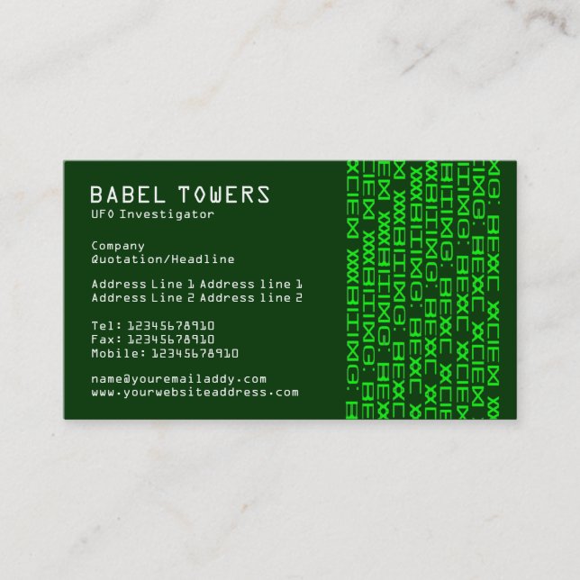 Real Alien Writing- Dark Green 2 Business Card (Front)