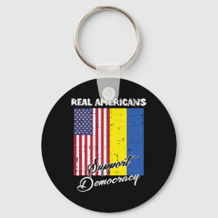 Real Americans Support Democracy Us Ukraine Flag M Key Ring