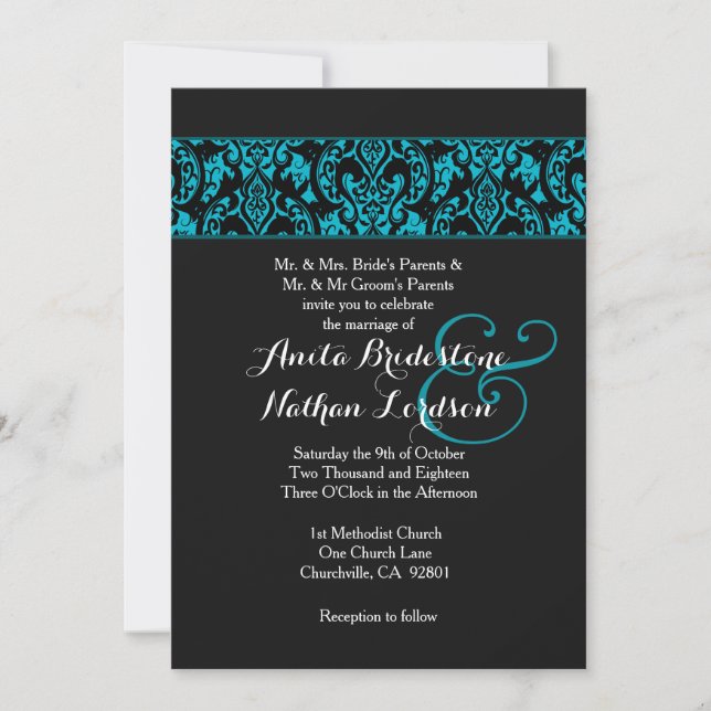 Real and Black Damask Wedding A05 Invitation (Front)