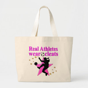 REAL ATHLETES PLAY SOCCER DESIGN LARGE TOTE BAG
