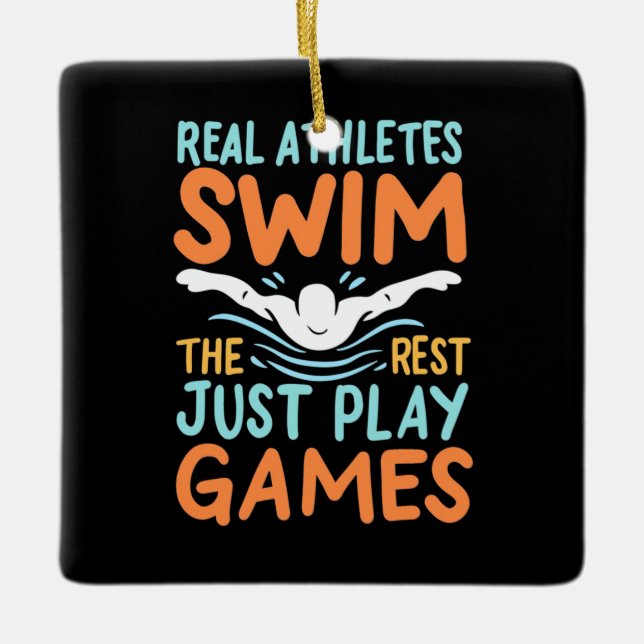 Real Athletes Swim Ceramic Ornament (Front)