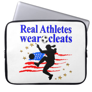 REAL ATHLETES WEAR CLEATS SOCCER DESIGN LAPTOP SLEEVE
