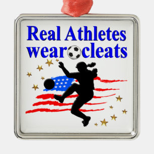 REAL ATHLETES WEAR CLEATS SOCCER DESIGN METAL ORNAMENT