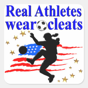 REAL ATHLETES WEAR CLEATS SOCCER DESIGN SQUARE STICKER