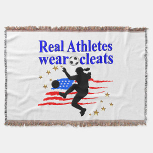 REAL ATHLETES WEAR CLEATS SOCCER DESIGN THROW BLANKET