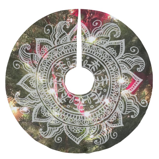 Real Christmas Tree Doily Mandala Snowflake Lace  Brushed Polyester Tree Skirt (Front)