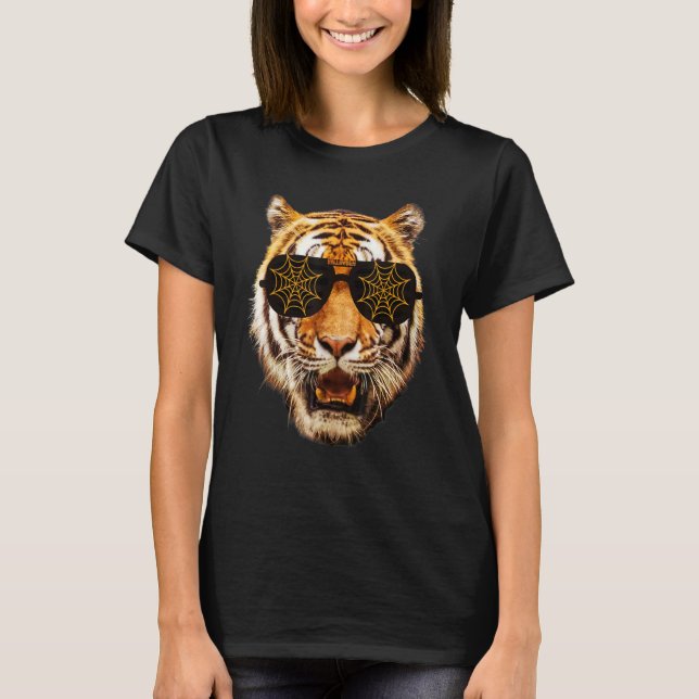 Real Cool Tiger For Boy Spiders Web Halloween Sung T-Shirt (Front)