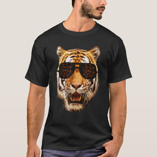 Real Cool Tiger For Boy Spiders Web Halloween Sung T-Shirt (Front)