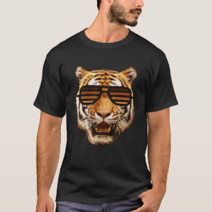 Real Cool Tiger with Striped Sunglasses on Front a T-Shirt