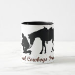 Real Cowboys Pray Mug<br><div class="desc">Cowboy kneeling at cross "Real Cowboys Pray"</div>