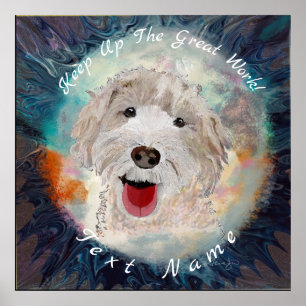 Real Cute Labradoodle Dog & Template Text Poster