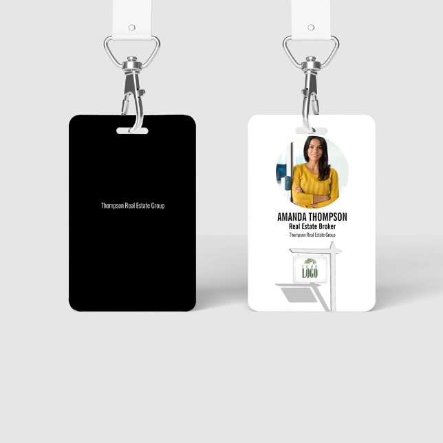Real Estate Add Your Logo Custom Photo ID Badge (Real Estate badge with photo template.)