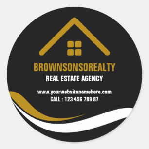 Real estate agency simple logo black circle classic round sticker