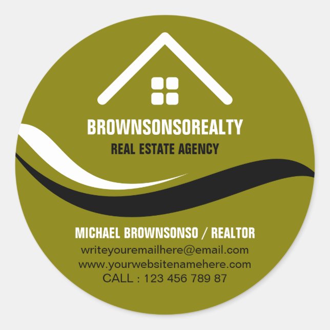 Real estate agency simple logo gold classic round sticker (Front)