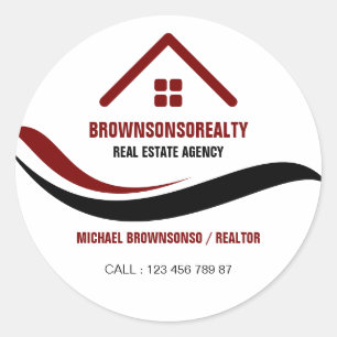 Real estate agency simple logo Red Classic Round Sticker