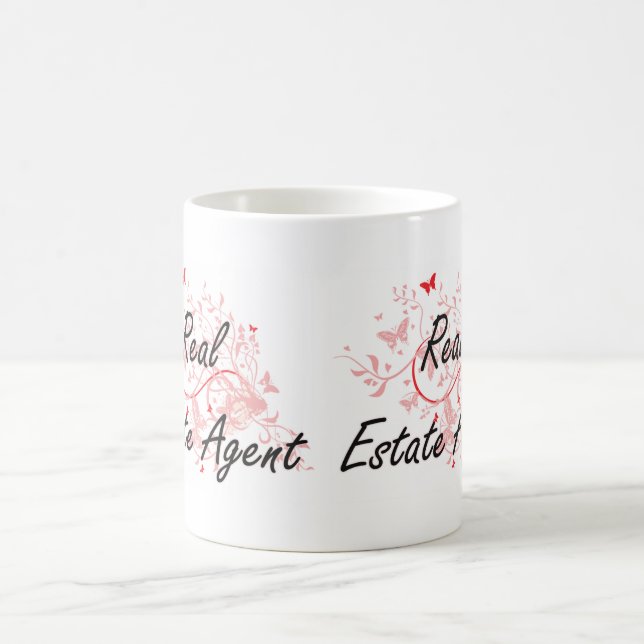 Real Estate Agent Artistic Job Design with Butterf Coffee Mug (Center)