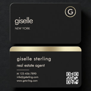 Real Estate Agent Black Gold QR Code Business Card