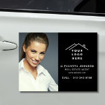 Real Estate Agent Black Logo Photo Car Magnet<br><div class="desc">Create a polished, professional look with this Real Estate Agent Black Logo Photo Car Magnet. This customisable magnet prominently displays your logo, contact information, and a photo, ensuring high visibility while you’re on the go. Ideal for realtors, it’s a sleek and convenient way to advertise your services, promote your brand,...</div>