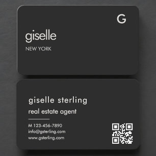 Real Estate Agent Black QR Code Business Card