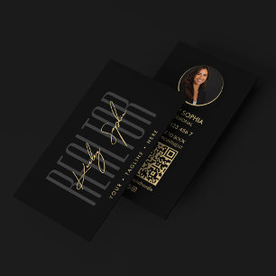 Real Estate Agent Black Realtor Branding Photo QR Business Card