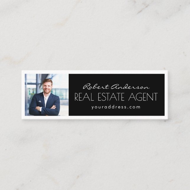 Real Estate Agent Black & White Bordered Card (Front)