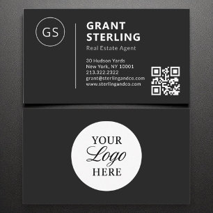 Real Estate Agent Black White Logo QR Code Modern Business Card
