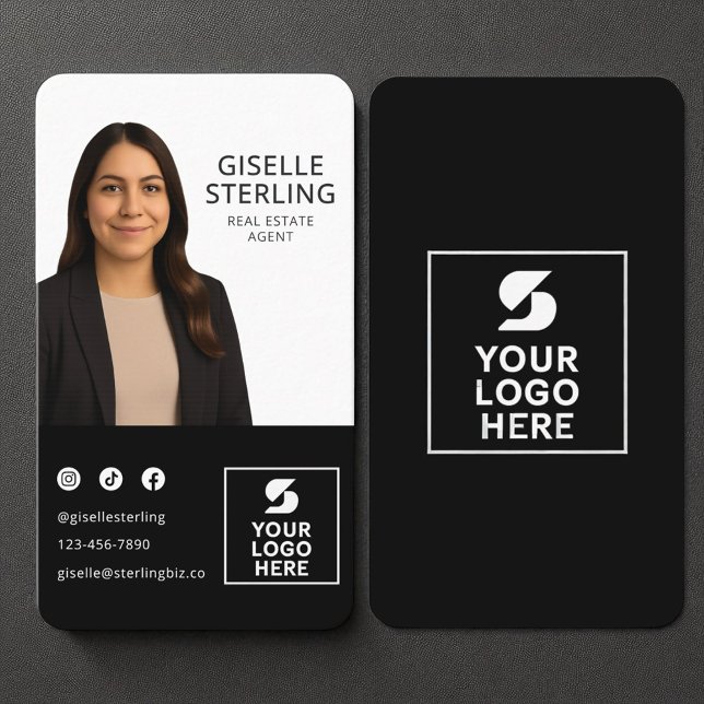Real Estate Agent Black White Photo Logo Portrait  Business Card (Creator Uploaded)