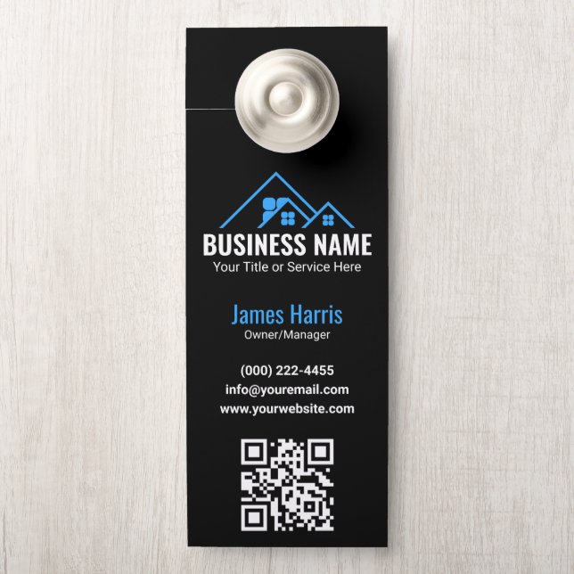 Real Estate Agent Blue House Logo Door Hanger (On Knob)