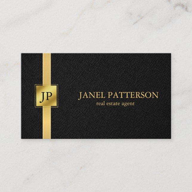 Real Estate Agent Bold Black Gold Business Card (Front)