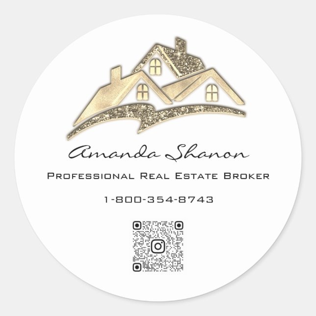 Real Estate Agent Broker Golden House QR CodeLOGO Classic Round Sticker (Front)