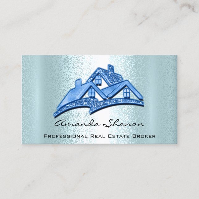 Real Estate Agent Broker House Blue Glitter Business Card (Front)