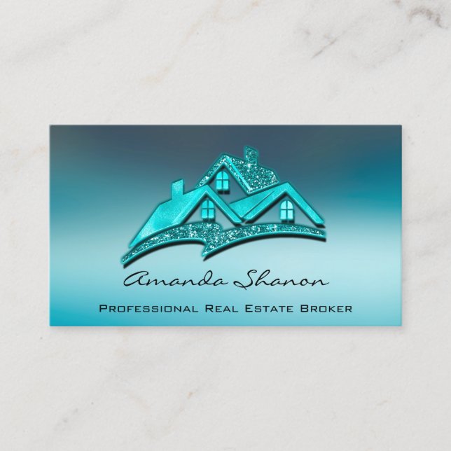 Real Estate Agent Broker House Glitter 3D House Business Card (Front)