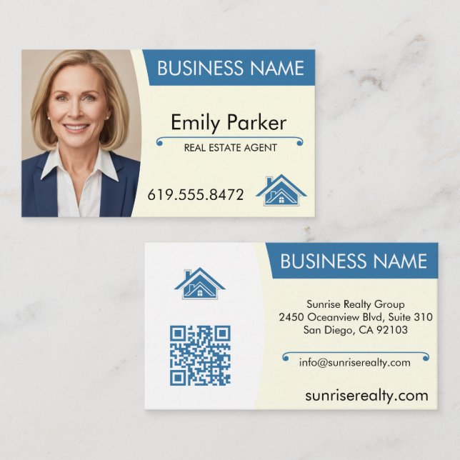Real Estate Agent Business Card Modern QR Code (Front/Back)