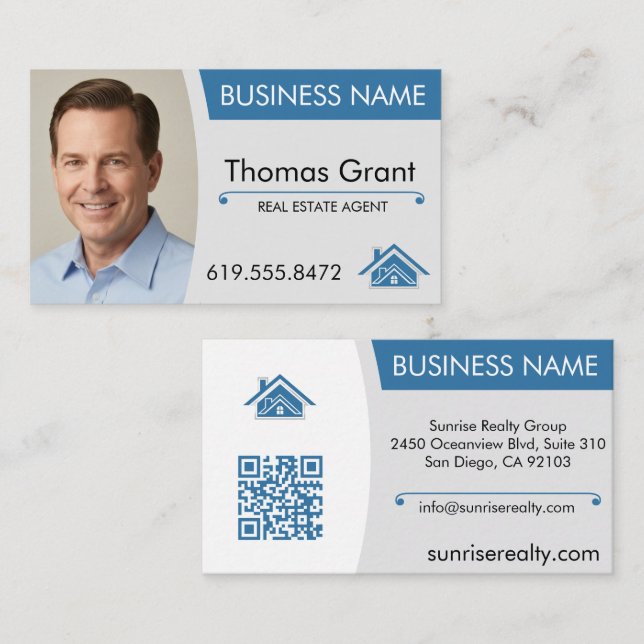 Real Estate Agent Business Card Modern QR Code (Front/Back)