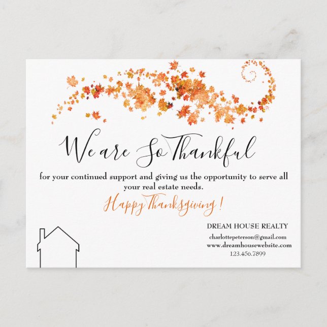 Real Estate Agent Business Thanksgiving Holiday Postcard (Front)