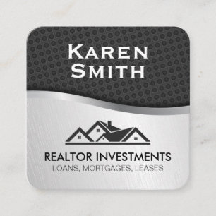 Real Estate Agent Carbon Fibre Metallic Square Business Card