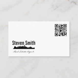 Real Estate Agent   City Skyline   QR Business Card