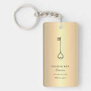 Real Estate Agent Custom Name Gold Key Logo QR Ring