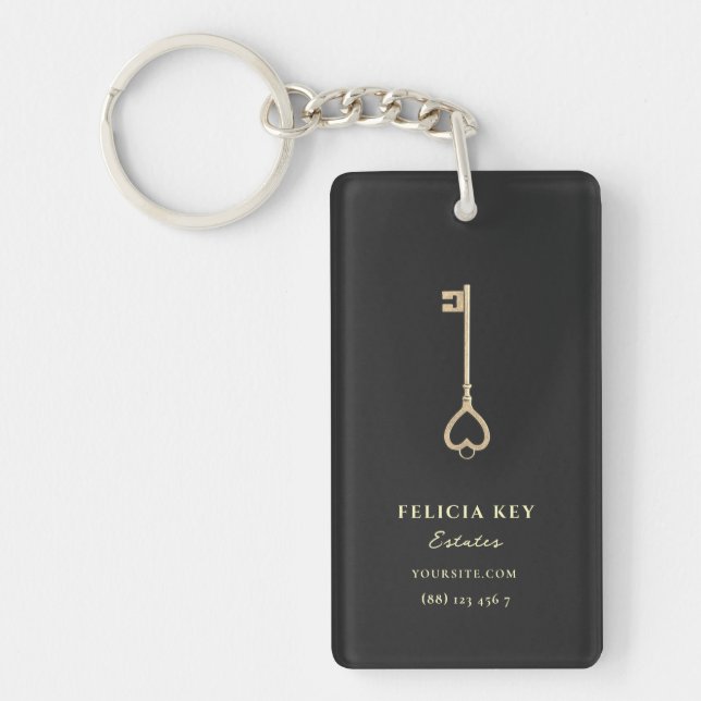 Real Estate Agent Custom Name Gold Key Logo  Ring (Front)