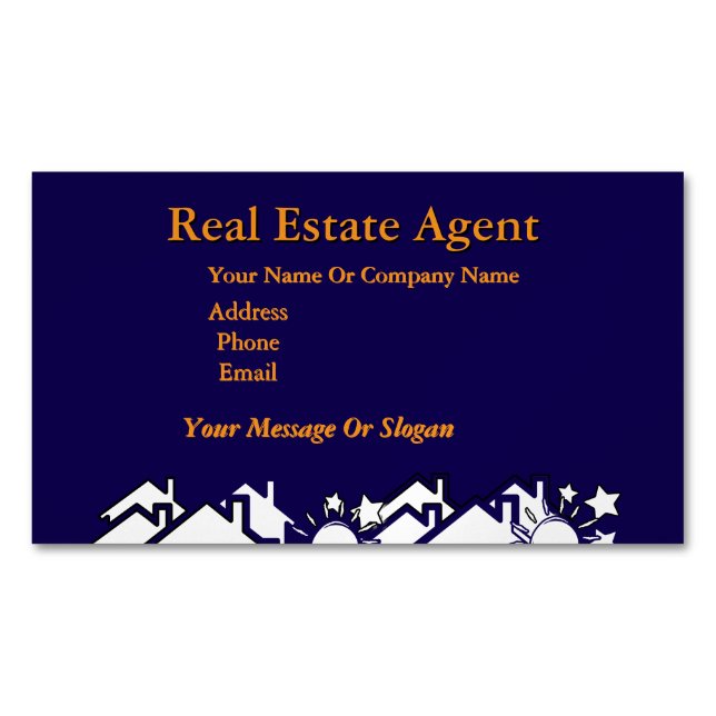 Real Estate Agent Dk Blue  Magnetic Business Card (Front)