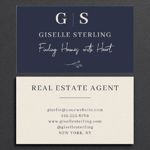 Real Estate Agent Elegant Navy Blue Cream Business Card