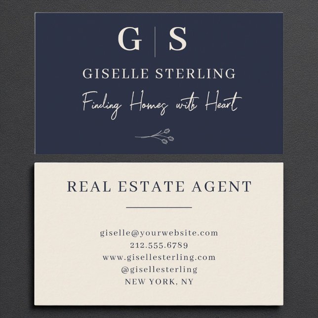 Real Estate Agent Elegant Navy Blue Cream Business Card (Creator Uploaded)