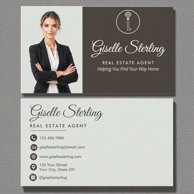 Real Estate Agent Elegant Sage Green Photo  Business Card (Creator Uploaded)
