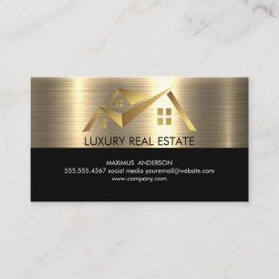 Real Estate Agent   Gold Metallic Background Business Card