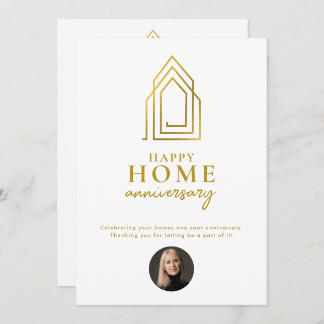 Real Estate Agent Happy Home Anniversary Gold Card (Front/Back)