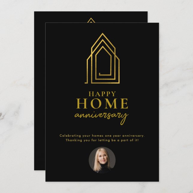 Real Estate Agent Happy Home Anniversary Gold Card (Front/Back)