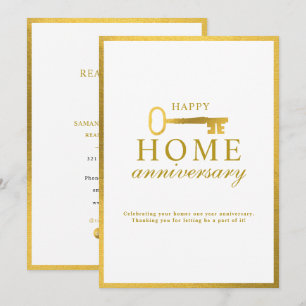 Real Estate Agent Happy Home Anniversary Gold Key Card