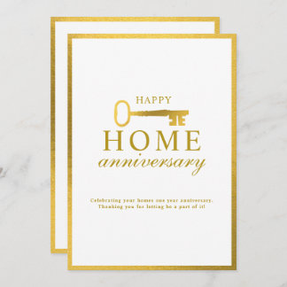 Real Estate Agent Happy Home Anniversary Gold Key Card