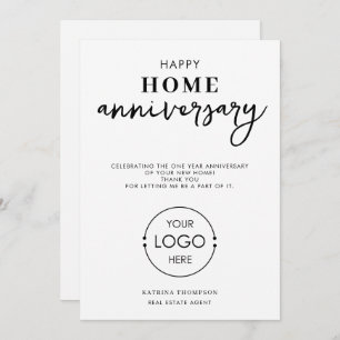 Real Estate Agent Happy Home Anniversary Logo Thank You Card